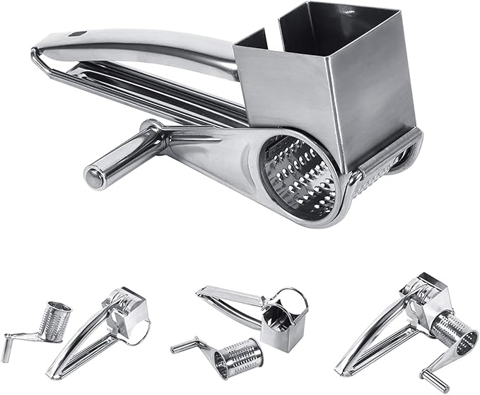 Rotary Cheese Grater, Stainless Steel Manual Cheese Grater Mill with 1 Multifunctional Drum Blades, Kitchen Kitchen Craft Manual hand held Cheese Chocolate