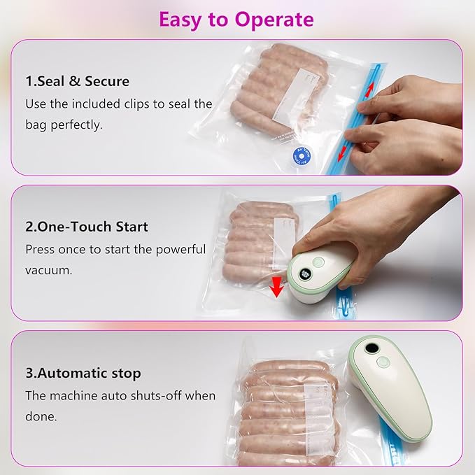 Handheld Vacuum Sealer for Food with 20 Reusable Bags,Portable Rechargeable Powerful Compact Vacuum Sealer Machine for Kitchen & Camping