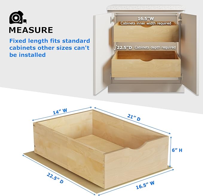 14" W x 22" D Soft Close Pull Out Drawers for Cabinets, Pull Out Cabinet Organizer with Heavy Duty Slides, Kitchen Cabinet Roll Out Drawers, Pull-Out Home Organizers