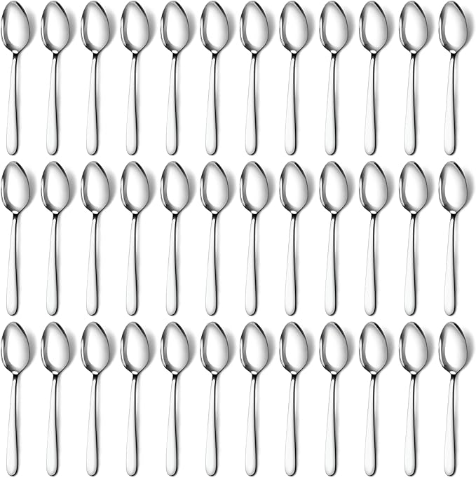Pleafind 36-Pcs Dinner Spoons Set (7.4 inch), Spoons Silverware, Stainless Steel Spoon, Silver Spoons, Mirror Polished Tablespoon, Silverware Spoons for Home, Kitchen, Restaurant, Dishwasher Safe