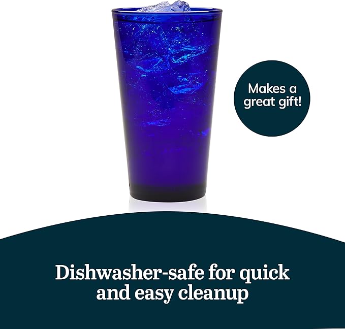 Libbey Cobalt Blue Drinking Glasses, Classic Design Flare Tumbler Glasses Set of 8, Dishwasher Safe Glass Drinking Glasses for Beverages