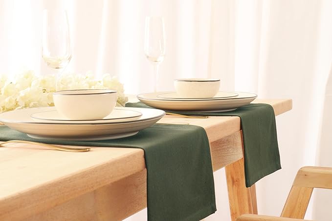 PurpleEssences Set of 12 Cloth Dinner Napkins 100% Cotton 18x18 Inch - Soft Durable Washable - Ideal for Farmhouse Party Christmas Holiday Winter - Perfect Everyday Use Table Linen - Olive Green