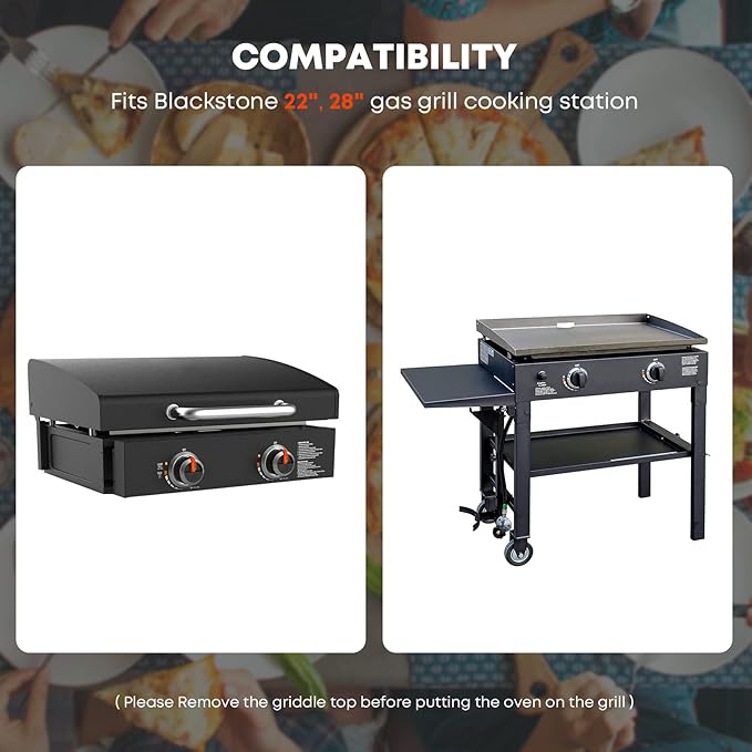 Stanbroil Outdoor Pizza Oven Pizza Maker for Blackstone 22", 28" Tabletop Griddles Cooking Station, Blackstone Flat Top Gas Grill Accessories with Temperature Gauge, 17.3 in. x 12 in. Pizza Stone
