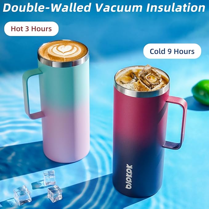 BJPKPK Insulated Coffee Mug with 2 Lids, 32oz Stainless Steel Insulated Tumbler with Handle, Double Wall Vacuum Coffee Cups, BPA Free Travel Mug for Coffee, Tea and Drinks, Marshmallow