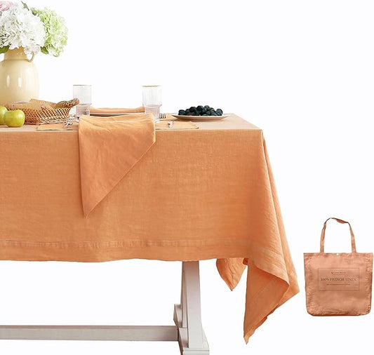 Linen World Vintage Tablecloths 60x108 Inch,100% French Linen Tablecloth,Classic Vintage Washed Table Cloths for Kitchen,Outdoor,Weddings,Decorative Valentine Easter,Pale Peach