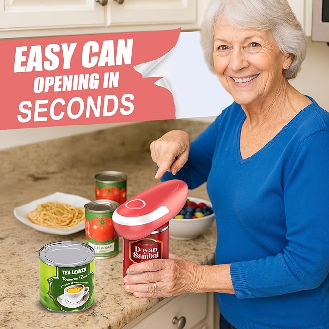 Electric Can Opener, One-Touch Automatic Can Opener Fits All Can Sizes, Hands-Free&Smooth Edge Battery operated Can Opener with Magnetic Cover Catch for Kitchen & Seniors Arthritis