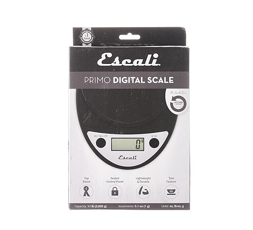 Escali Primo Digital Food Scale Multi-Functional Kitchen Scale and Baking Scale for Precise Weight Measuring and Portion Control, 8.5 x 6 x 1.5 inches, Black