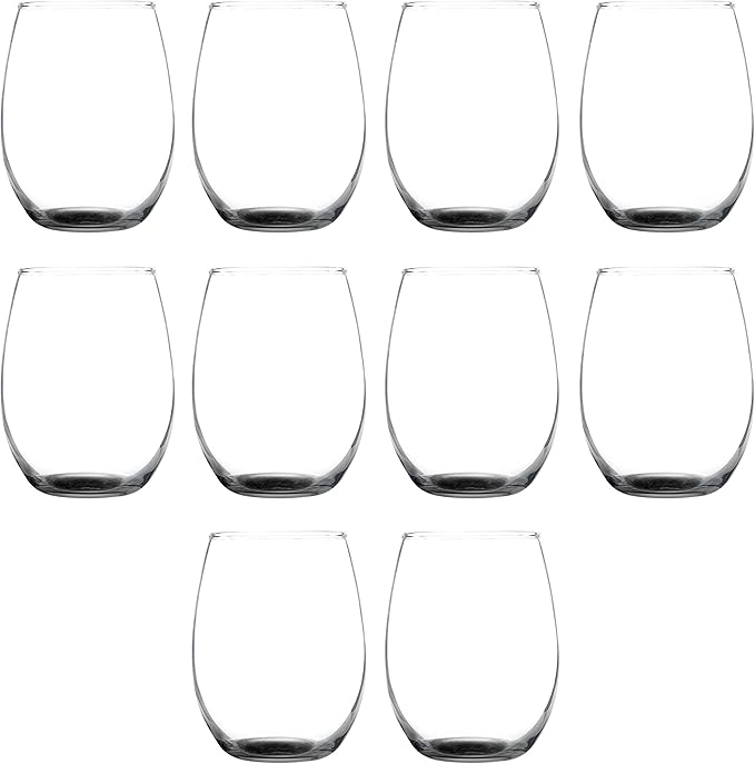 DISCOUNT PROMOS Stemless Wine Glass 9 oz. Set of 10, Bulk Pack - Great for Wedding Favors, Bachelorette Party and More - Black Bottom Color