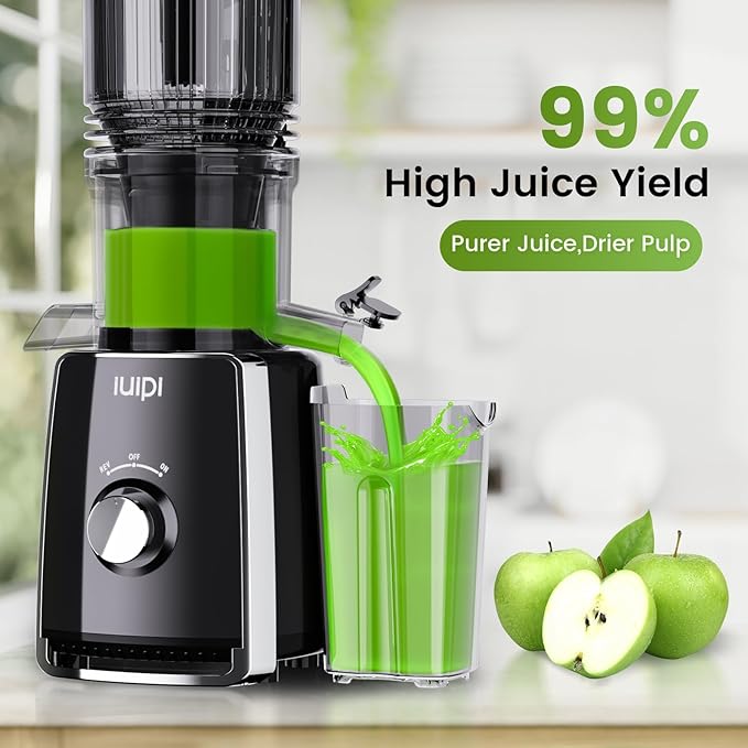 Cold Press Juicer Machines, 5.3" Large Feed Chute Slow Masticating Juicer, 99% Juice Yield, Ultra Quiet, Easy Clean, BPA Free – Ideal Self-Feeding Juicer for Whole Fruits & Vegetables (Black)