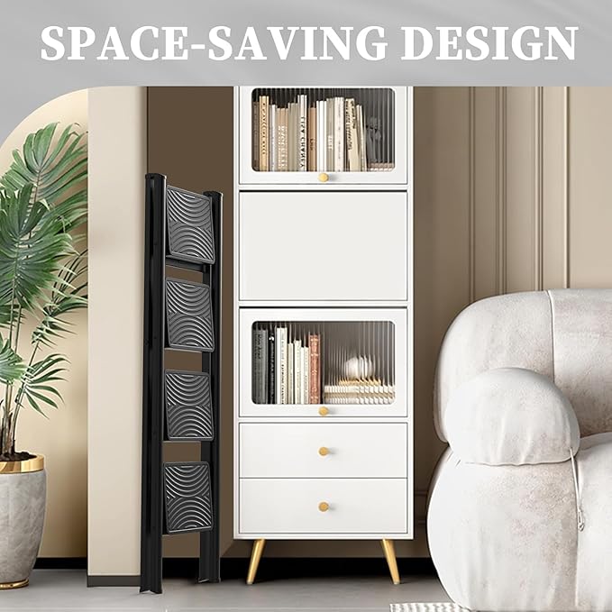 HBTower Step Ladder, 4 Step Ladder Folding Step Stool, Portable Sturdy Steel Ladder for Adults Home Outdoor Kitchen Garage,Black