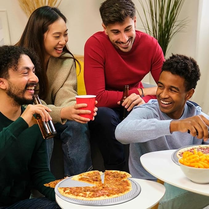 8 Pcs 14 Inch Pizza Pan with Holes Aluminum Mesh Pizza Screen Seamless Round Mesh Pizza Tray for Oven Nonstick Baking Pizza Sheet for Home Kitchen Bakery Restaurant BBQ Party Cookware Supplies