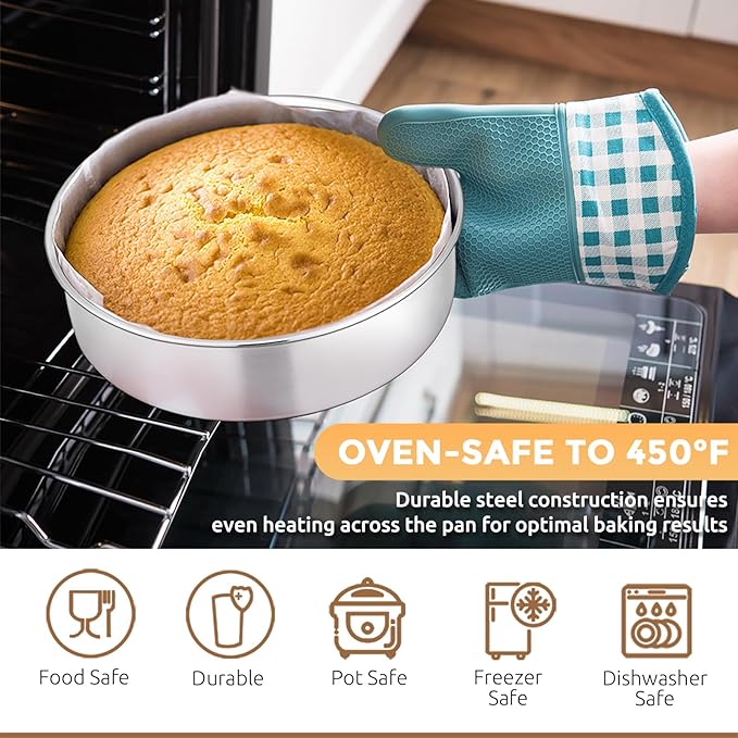 E-far Stainless Steel Baking Pan Set, 6-Piece Metal Bakeware Sets Include Cookie Sheet, Round Square Rectangle Cake Pans, Non-toxic & Dishwasher Safe