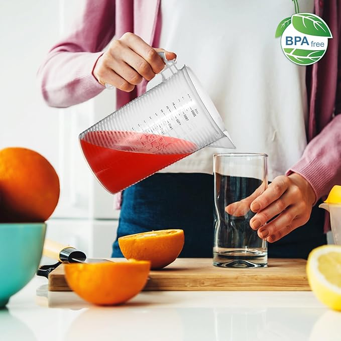 Xuhal 6 Pieces Plastic Measuring Pitcher Measurment Cup 6 Sizes Mixing Pitcher Gauge Bottle Measure Containers Jug with Handle and Spout for Water, Flour, Rice, Coffee, Wine, Milk, Sugar