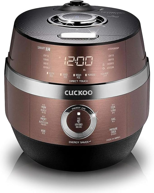 CUCKOO CRP-JHR1009F | 10-Cup (Uncooked) Induction Heating Pressure Rice Cooker | 19 Menu Options, Auto-Clean, Voice Guide, Made in Korea | Copper