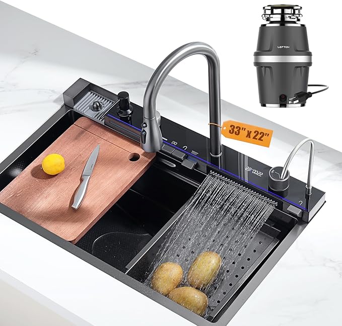 Lefton 33"x22" Single Bowl Stainless Steel Kitchen Sink KS2206L with 3/4 HP Continuous Feed Garbage Disposal LGD-714