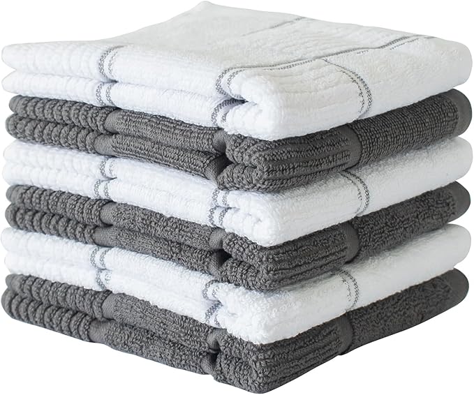 CRAFTSWORTH Kitchen Towels, 15 x 26 Inches, Pack of 6, 400 GSM, 100% Ring Spun Cotton, Grey Combo Windowpane Dish Towels Super Soft and Absorbent, Tea Towels and Bar Towels