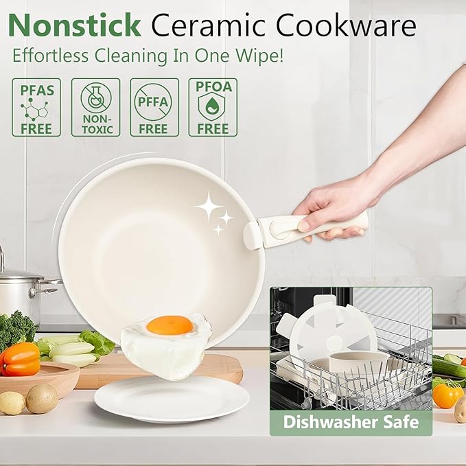 Pots and Pans Set Non Stick (White-7p)