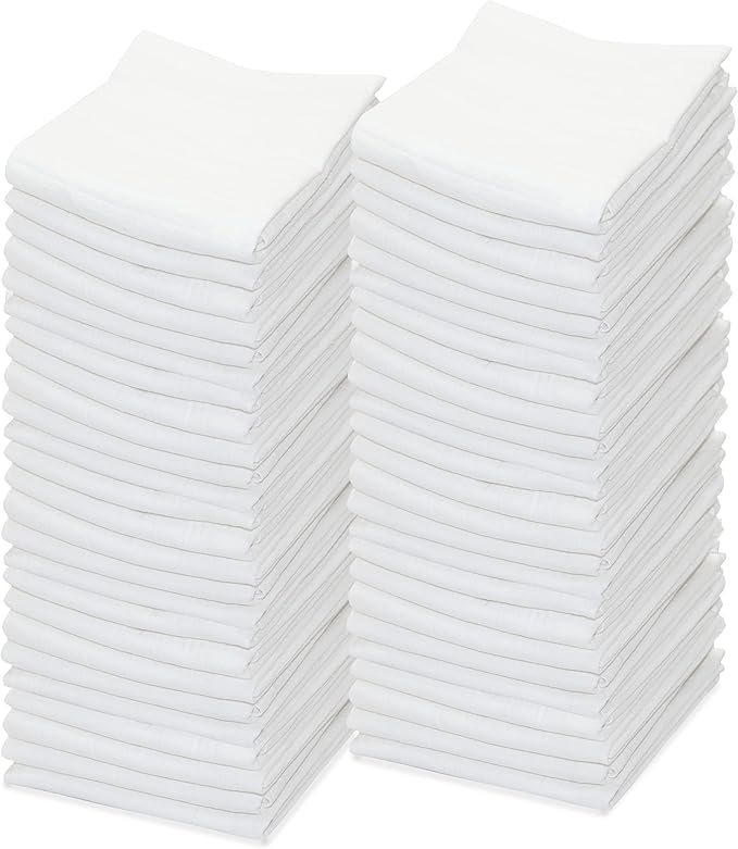 Dish Cloths Cotton| Kitchen Wash Cloth | Shop Towels Absorbent and Lint Free Flour Sack| Dishcloths for Kitchen Washing Dishes| Thick Absorbent Quick Dry Dish Rags | 50 Pack 13"x13" White