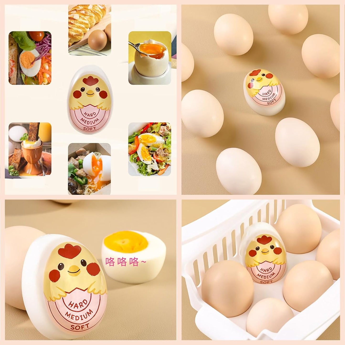 Creative kitchen Tools 3 in 1 Egg Slicer Set with (Hemisect/Slice/Petal) Great for Sandwiches Salads and Hors d'Oeuvres + Egg timer Spa Egg runny egg timer Perfect for Boiling Eggs - Hard Medium Soft