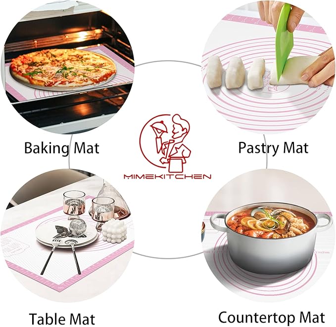 Non-stick Pastry Mat Extra Large with Measurements, Silicone Baking Mat, Kitchen Counter Mat, Dough Rolling Mat, Oven Liner, Fondant Mat, Pie Crust Mat Silicone Bread Mat