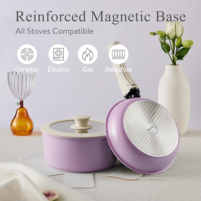 Pots and Pans Set Healthy Non toxic Non Stick Ceramic Cookware Set 21 Pcs Detachable Handles, Oven Safe, Induction Dishwasher, Stackable Frying Pan (PFOS, PFOA Free),Pink