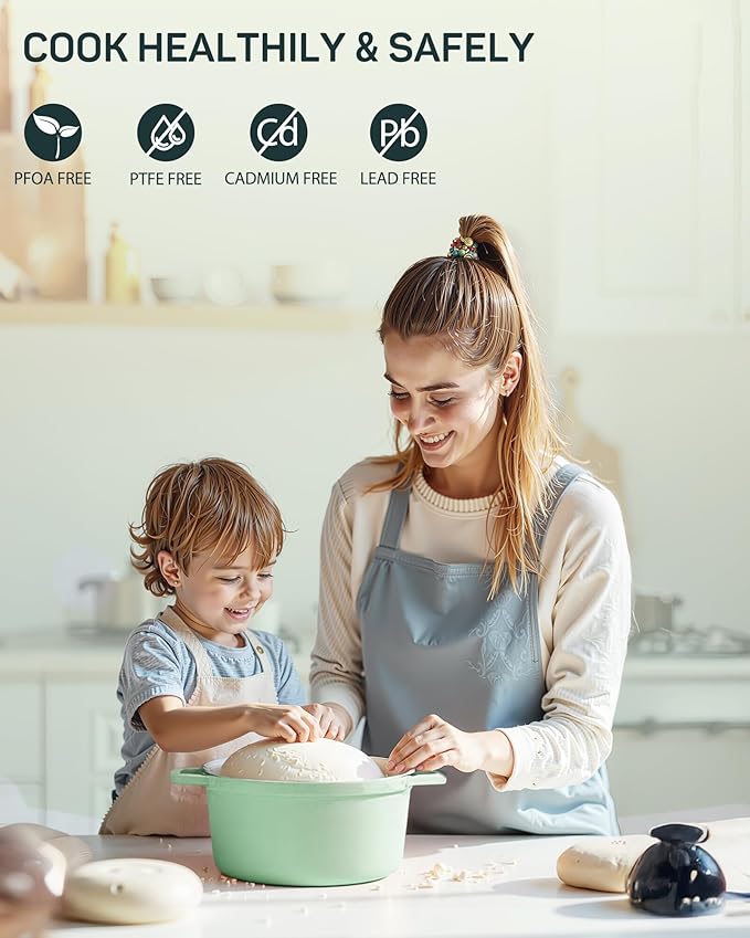 6 QT Dutch Oven Pot with Lid, Enameled Cast Iron Dutch Oven for Bread Making, Braiser, Cooking, Dual Handles, Oven Safe up to 500° F or on Stovetop, Gifts for Family - Mint Green