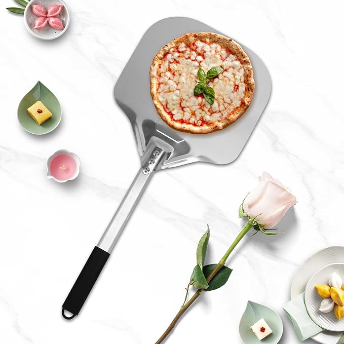 Perforated Pizza Peels 6 INCH pizza spatula paddle Long Handle Metal Pizza Spatula for Indoor and Outdoor (12 Inch)