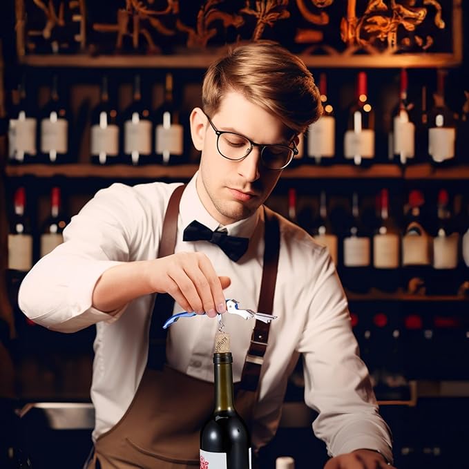 HYZ 2-Pack Wine Opener Waiter Corkscrew, Professional Wine Key for Servers, Bartender with Foil Cutter, Manual Wine Bottle Opener Double Hinged (Azure Blue)