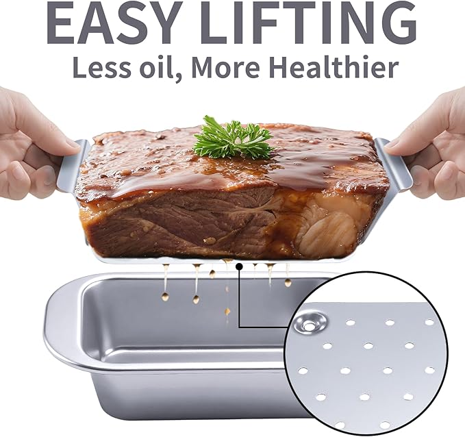 9x5 Meatloaf Pan with Drain Tray, 2-SET Nonstick Baking Loaf Pan for Roasting Meat, Bread, Turkey Meatloaf, Oven-Safe Healthy Baking Pan for Meatloaf, Banana Bread, Sandwich(Silver)