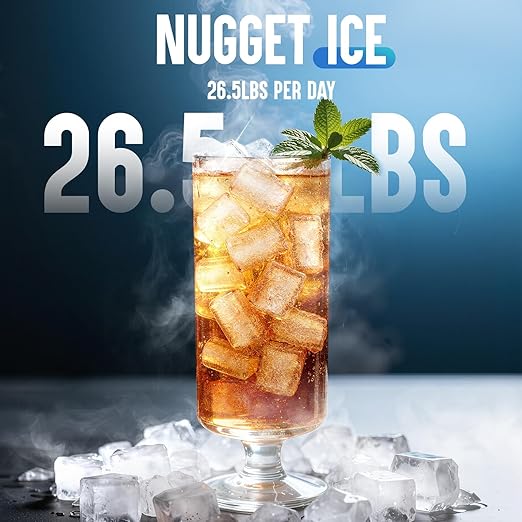 Nugget Ice Maker Countertop – 6 Mins Fast Ice Production, FLASHCHILL™, 26.5 LBS/Day, Self-Cleaning, Compact Portable Design, Ideal for Home, Office & Parties