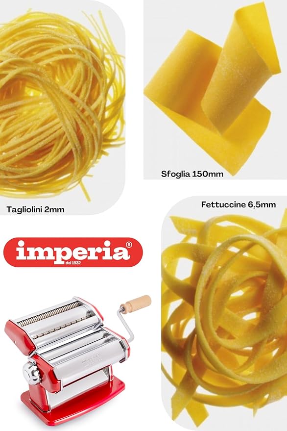 Imperia Pasta Maker Gift Set w Accessories- Includes Pasta Machine, Ravioli Mold Press, Wooden Rolling Pin & Cutter Attachment- Made in Italy- Durable Steel Construction- Make Fresh Homemade Noodles
