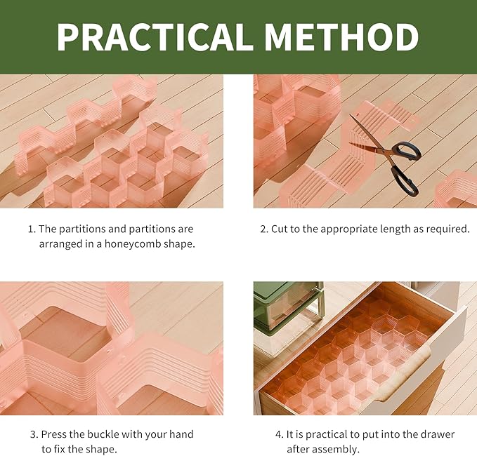 Honeycomb Separator Adjustable Drawer Organizer Divider for Underwear Belt-Scarf Socks Organizer (Pink(4pcs))