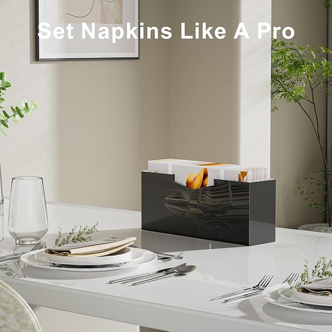 HELPLEX Black Acrylic Guest Towel & Napkin Holder - Waterproof Splash-Proof Vertical Design for Bathroom, Kitchen, Dining Table - Home Hotel Office Organizer (1-Pack)