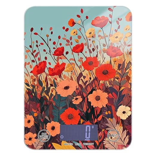 Autumn Poppy Flowers01 Food Scale Kitchen Digital Scale Food Ounces and Grams Dieting Baking Cooking Waterproof Glass Panels LCD Display,4 Units Tare Function