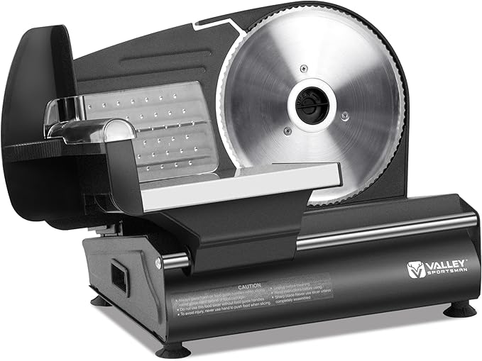 Meat Slicer Machine for Home, Electric Food Slicer with 7.5" Stainless Steel Blade, Adjustable Thickness, Easy to Clean, Cuts Meat, Bread, Cheese and Deli, Black