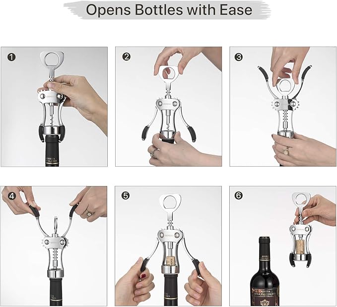 Beneno Wine Opener with Silicone Leak Proof Wine Vacuum Stopper, Zinc Alloy Premium Wing Corkscrew with Multifunctional Bottles Opener, Upgrade