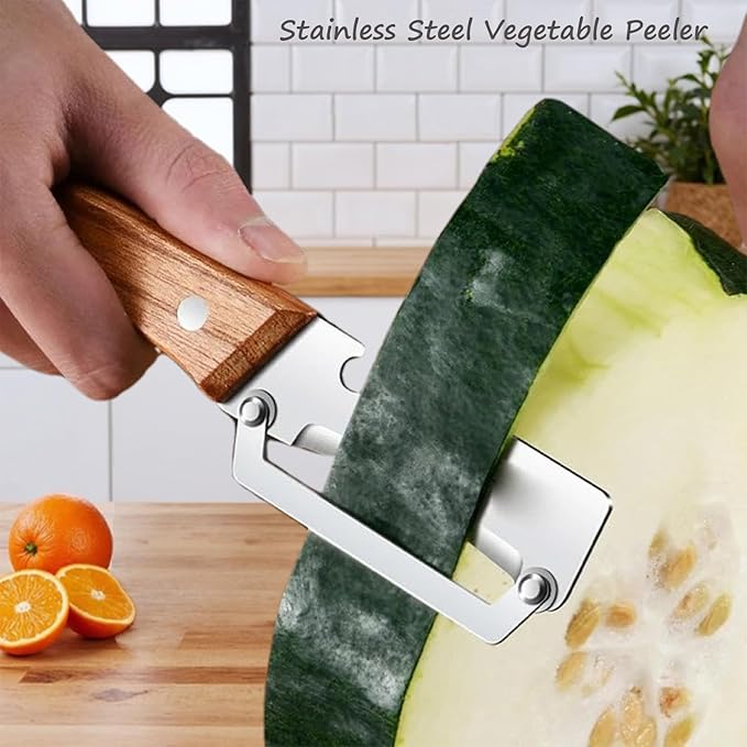 Multi-Functional Vegetable Peeler for Kitchen, Stainless Steel Sharp Blades Carrot Potato Peeler with Wooden Handle and Bottle Opener Kitchen Tool for Fruit Veggie Pumpkin Papaya Zucchini (1 Pcs)