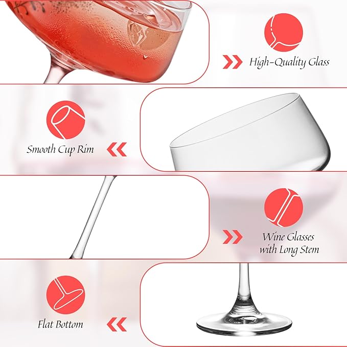 KAMMAK Coupe Glasses Set of 2, 8.9oz Crystal Cocktail Glasses, Classic Cocktail Glassware for Espresso Martini, Margarita, Manhattan, Modern Bar Drinkware for Party, Beach, Anniversary