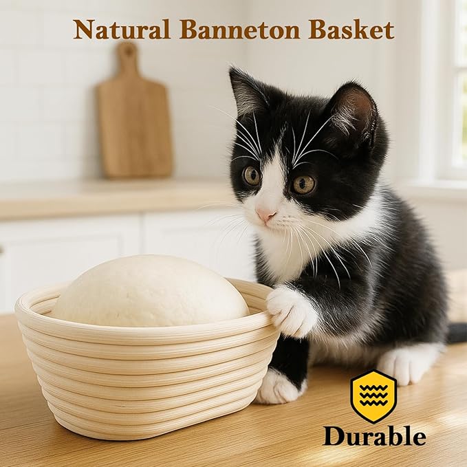 10 Inch Bread Banneton Proofing Basket Set of 4 Oval Sourdough Bread Baking Supplies Rattan Banneton Dough Proofing Bowls with Liners Sourdough Starter Kit for Home Dough Making and Baking