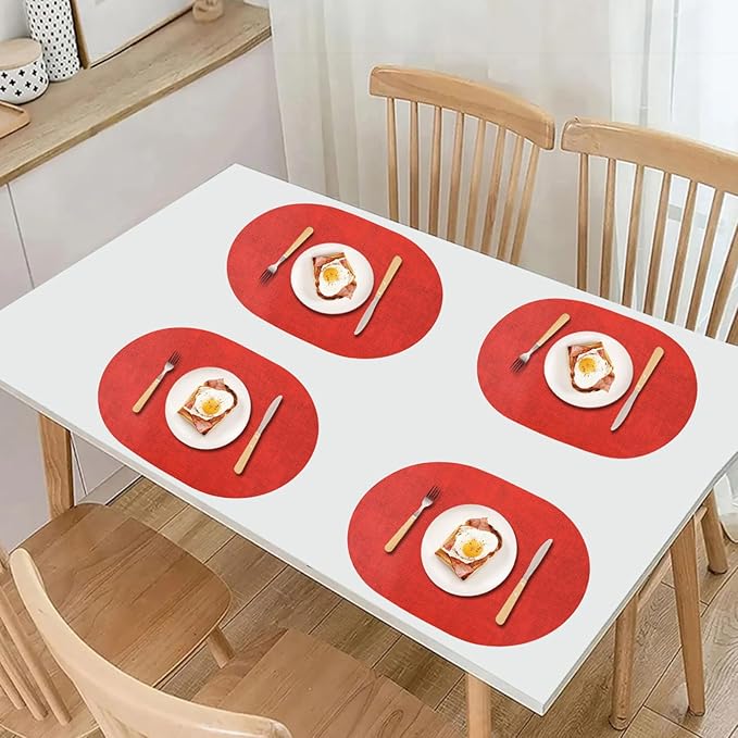 Red Placemats Set of 6 Oval,Waterproof Faux Leather Placemat Reversible,Heat Resistant Anti Slip Washable Table Placemats for Dining Table,Modern Table Protectors
