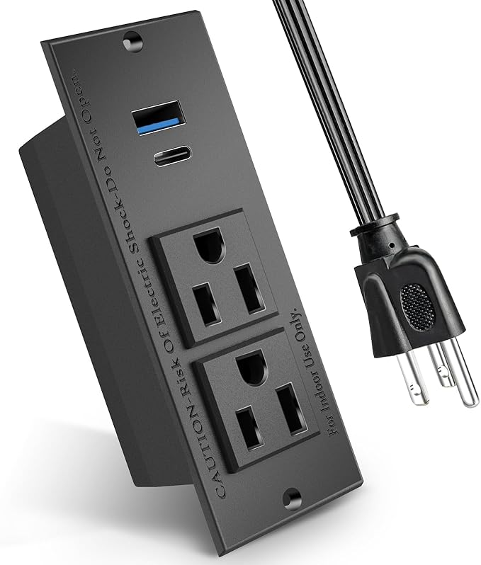 20W PD Conference Recessed Power Strip with Fast USB C, Furniture Recessed Outlet, Desktop Power Strip, Desktop Charging Station with 2 Outlets and 1 USB and 1 Type-C