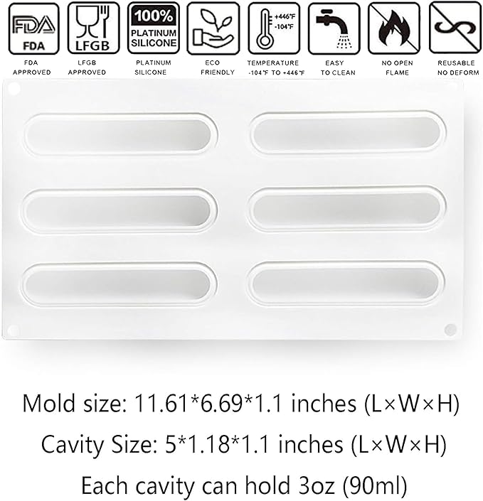 OCPO KITCHEN Eclair Silicone Mold for Baking Mousse Cake Dessert Pastry Chocolate, Ice Cream Mould, Cake Decoration Mold, Fashion Eclair Shape (6-Cavity)