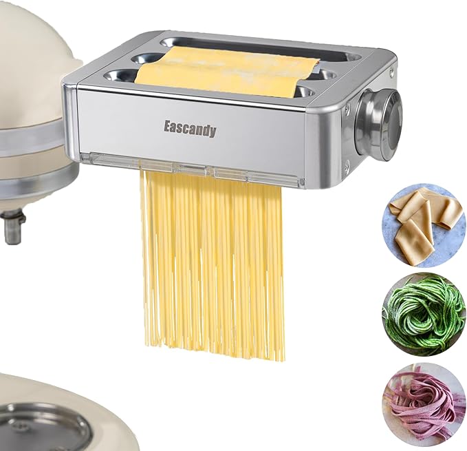 All Metal Pasta Maker Attachment for KitchenAid, 3 In 1 Pasta Attachment for Kitchen Aid Stand Mixer, 8 Gears Adjustable Pasta Roller Attachment for Fettuccine Linguine Pasta Sheets.