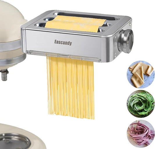 All Metal Pasta Maker Attachment for KitchenAid, 3 In 1 Pasta Attachment for Kitchen Aid Stand Mixer, 8 Gears Adjustable Pasta Roller Attachment for Fettuccine Linguine Pasta Sheets.