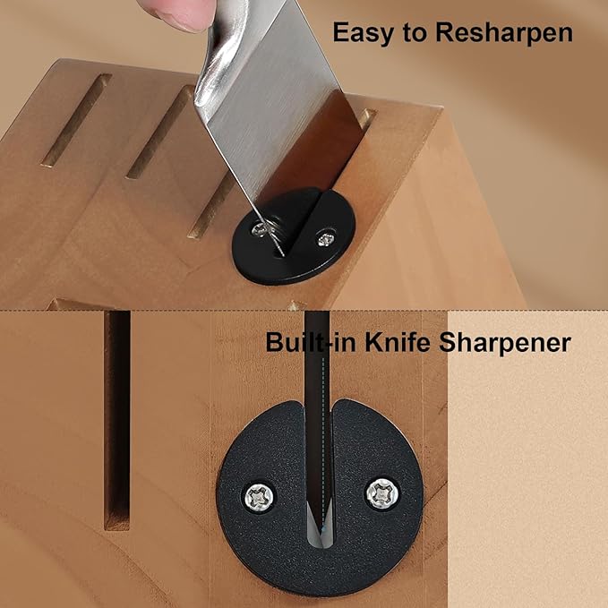 Kuisine Premium Sharp Knife Set,High Carbon Stainless Steel Sharper Blade Ergonomic Non-slip Handle,Kitchen Block Knife Set Chef Knife Block Set with Built-in Sharpener(Acacia, 15PCS)