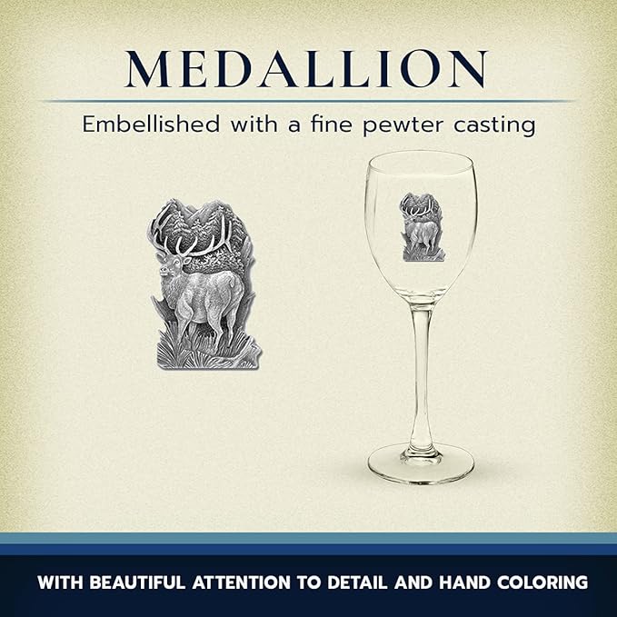 Heritage Pewter Elk Glass Goblets – Set of 2 | 12 OZ Goblet Wine Glasses | Expertly Crafted Pewter Glass