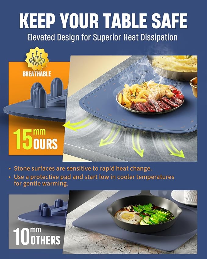 Warming Mat for Food, VEPOKA Food Warmer Mat for Countertop, Electric Warming Tray with 7 Temp Levels & Auto Shut-Off, Food Warmers for Parties, Ideal Gift for Kitchen & Buffet Use