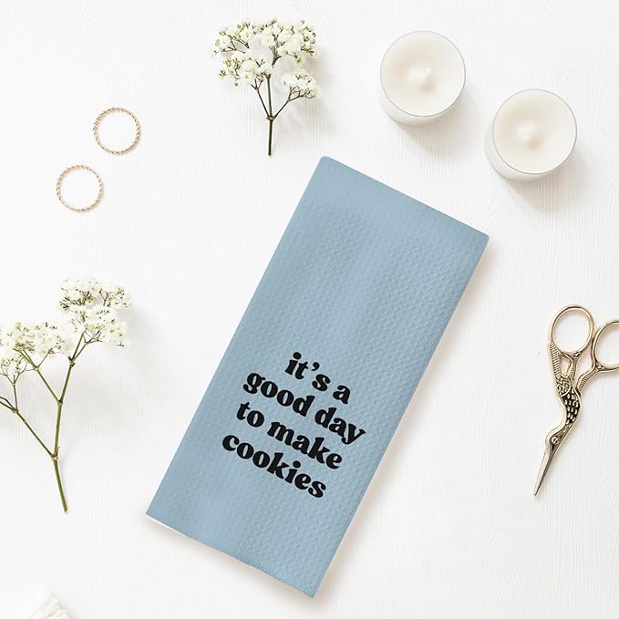 Baking Towels, Tea Towels for Baking, Gifts for Bakers Cookie Lovers Cooks, Baking Gifts for Women Bakers, It's a Good Day to Make Cookies Kitchen Towels, 16x24 （12）