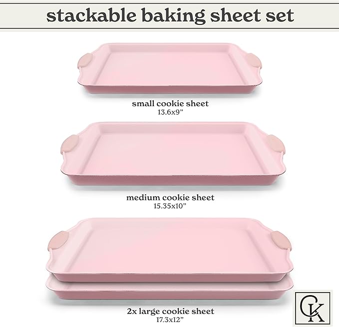 Country Kitchen Nonstick Stackable Bakeware Set - Heavy Duty, Durable, Easy Release Baking Set, Pink, 4 Pcs