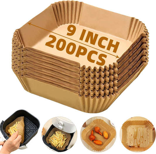 200PCS Air Fryer Liners Disposable,Victoyaw 9 Inch Square Air Fryer Parchment Paper Liners for 5-8QT Air fryer,Non-Stick Waterproof Airfryer Paper Liner